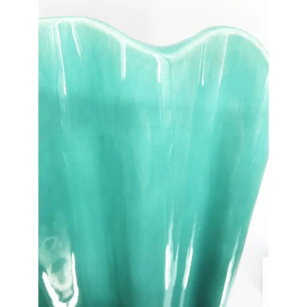 Large Mid-Century Seafoam Green Wavey Vase
